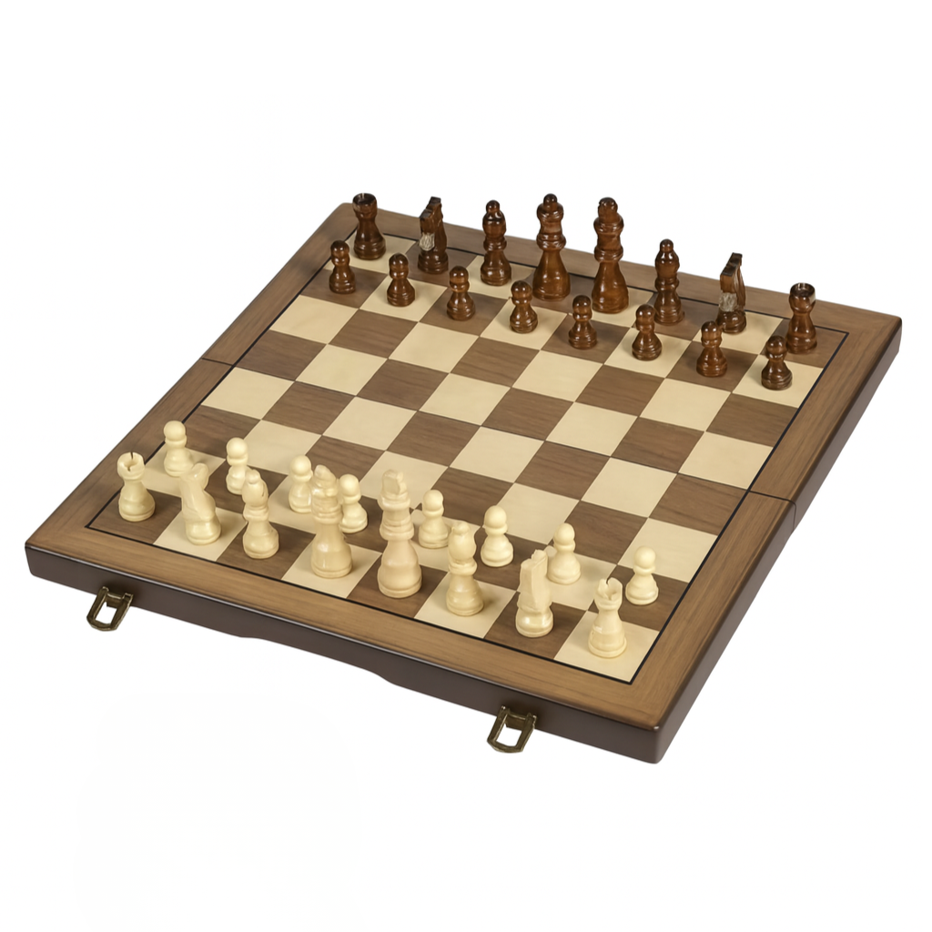 Jeu d’échecs avec plateau pliable en bois
