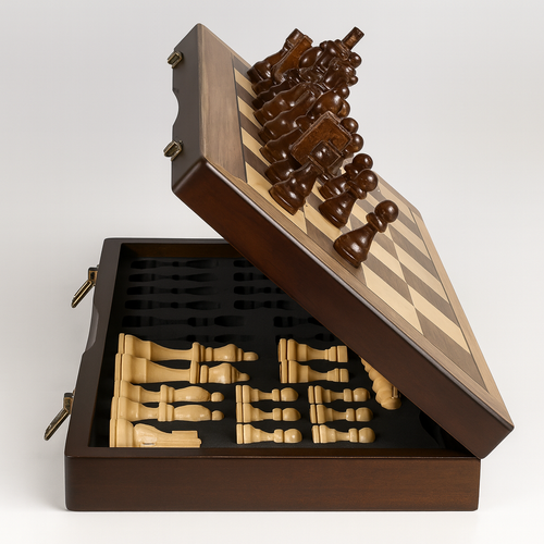 Jeu d’échecs avec plateau pliable en bois