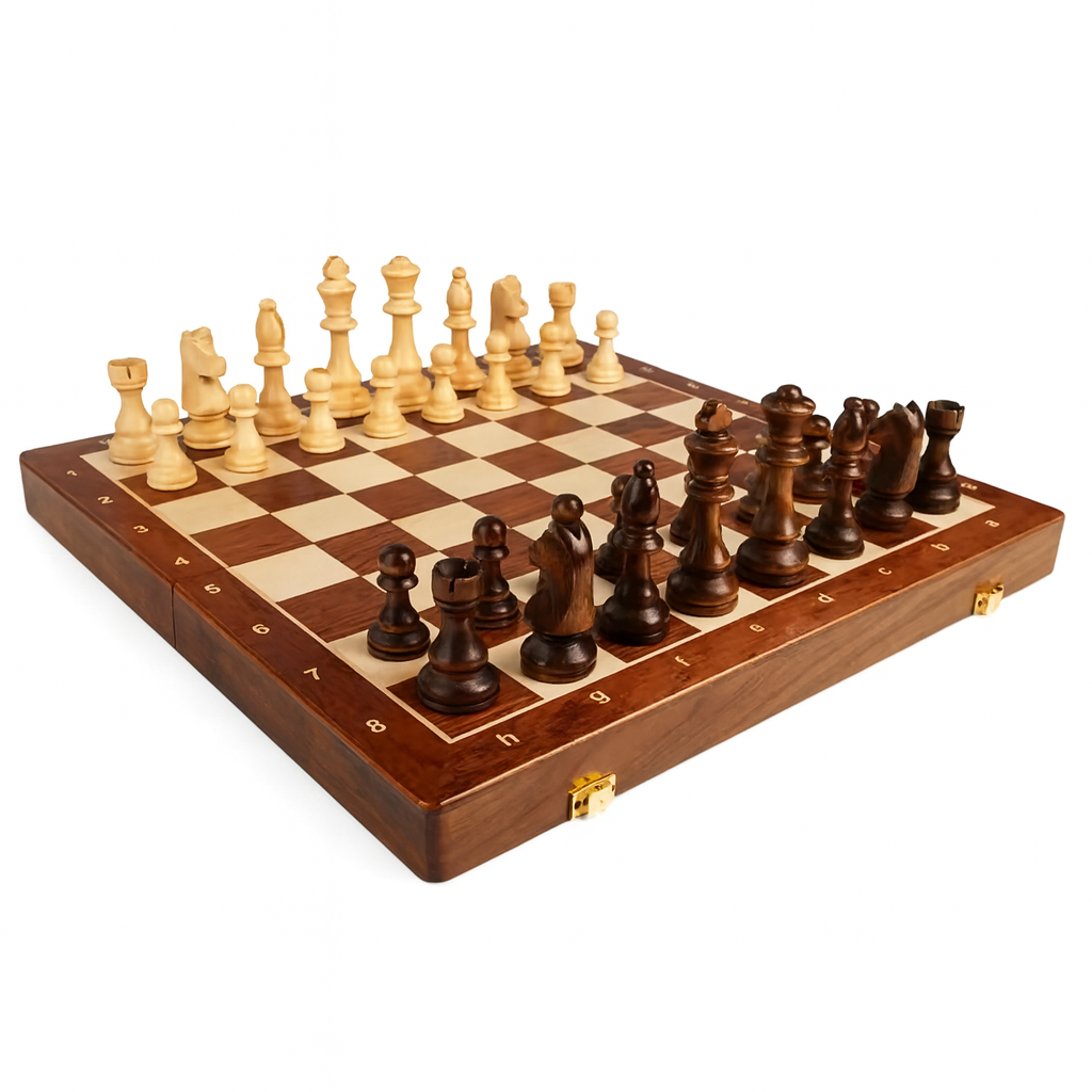 Jeu d’échecs en bois avec plateau pliable