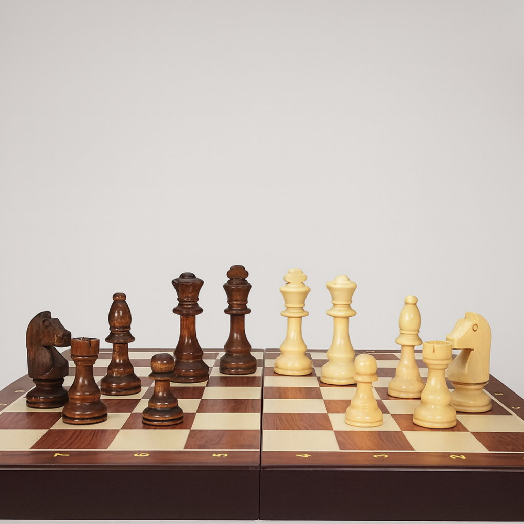 Jeu d’échecs en bois avec plateau pliable
